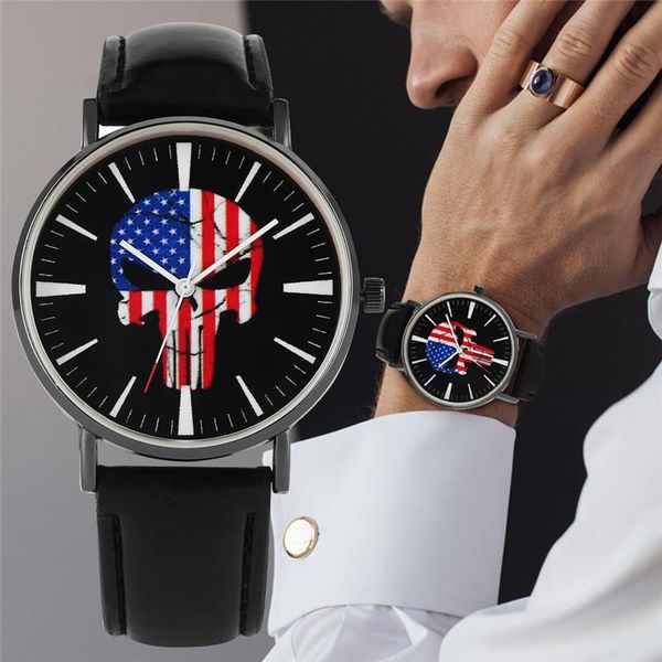 

wristwatches 2021 quartz wristwatch u.s flag pattern leather band america independence day souvenir mens gift collection relojes para hombre, Slivery;brown