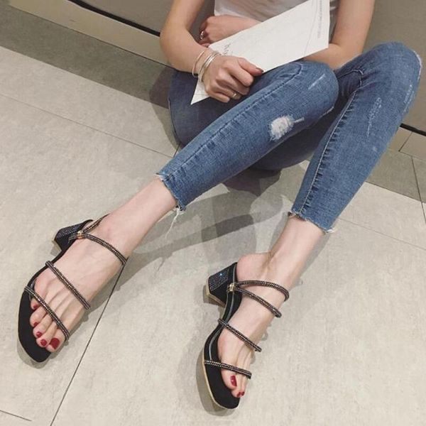 

arrival summer high heels sandals women shoes slip on open toe black fashion super shiny rhinestone design quality