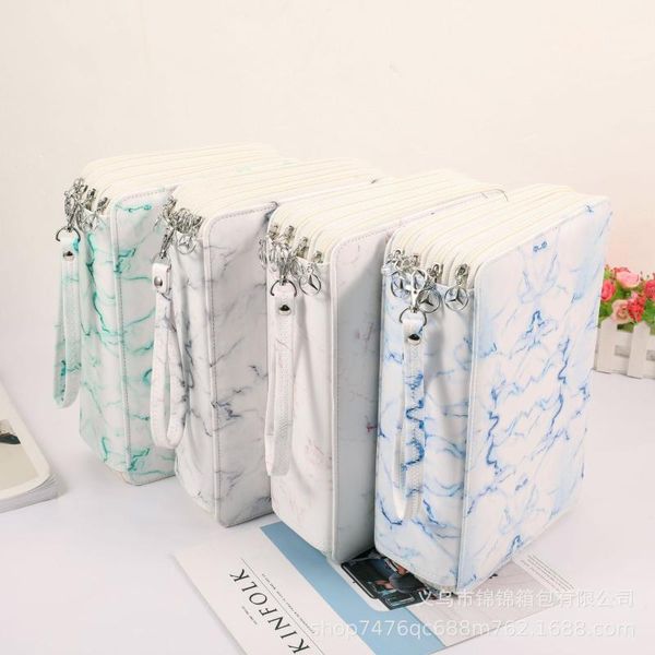 

pencil bags 216 holes marbling pu leather large capacity case kawaii japanese korean stationery bag pouch office supplies