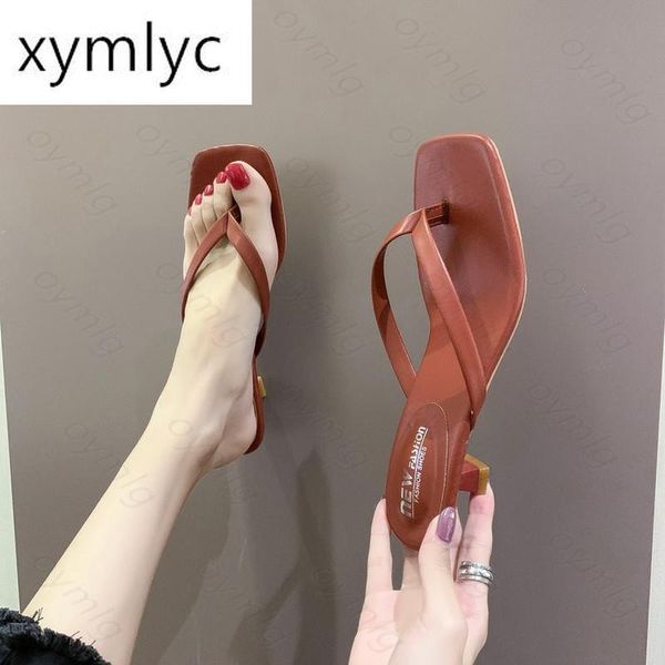 

net red slippers women wear 2021 spring fashion square head female thin heel shoes woman zapatos de mujer, Black
