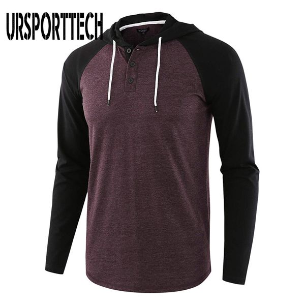 

autumn mens tshirt casual loose hooded tees shirt male new sportswear hoodie patchwork long sleeve mens t-shirt clothing y0322, White;black