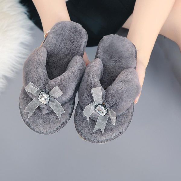 

slippers liam crystal slides women fluffy warm soft house slipper non slip flip flops winter comfortable flats zapatos de mujer, Black