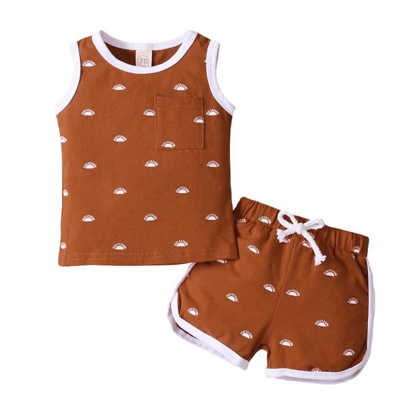 

clothing sets 2pcs toddler baby clothes summer outfit, sun print o-neck tank + elastic waist shorts for girls, boys, 0-24 months, White