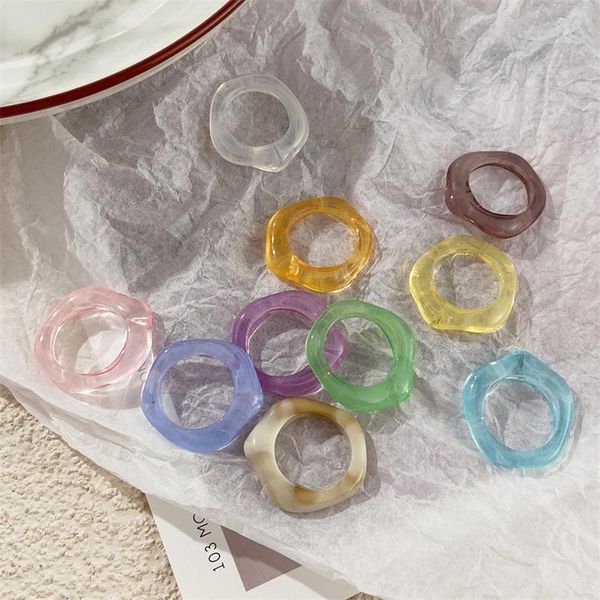 

cluster rings colorful geometric resin acrylic transparent simple irregular plastic 2021 trend korea vintage women finger ring, Golden;silver
