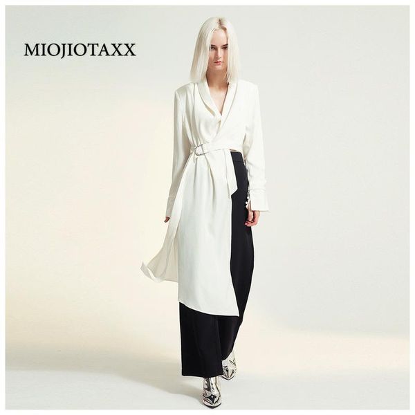 

women's jackets miojiotax 2021 spring and autumn french romantic minority irregular personalized tailoring suit collar coat woman solid, Black;brown