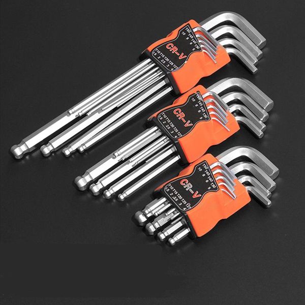 

hand tools 9pcs 1.5mm - 10mm hexagon allen key wrench set matte chrome ball end spanner screwdriver tool kit