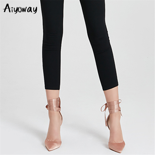 

dress shoes aiyoway summer high heels sandals women's ribbons crossband foot thin pumps single large size, Black
