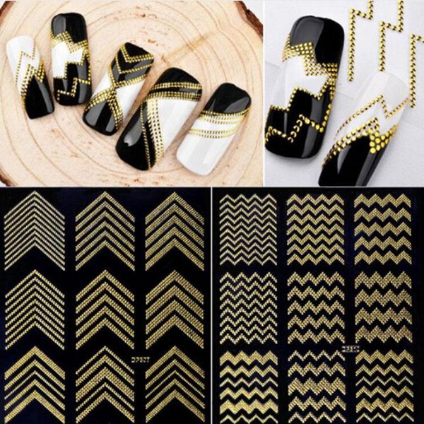

gold metal 3d nail stickers stripes wave line diy art adhesive manicure transfer sticker water slide tips decorations, Silver;gold
