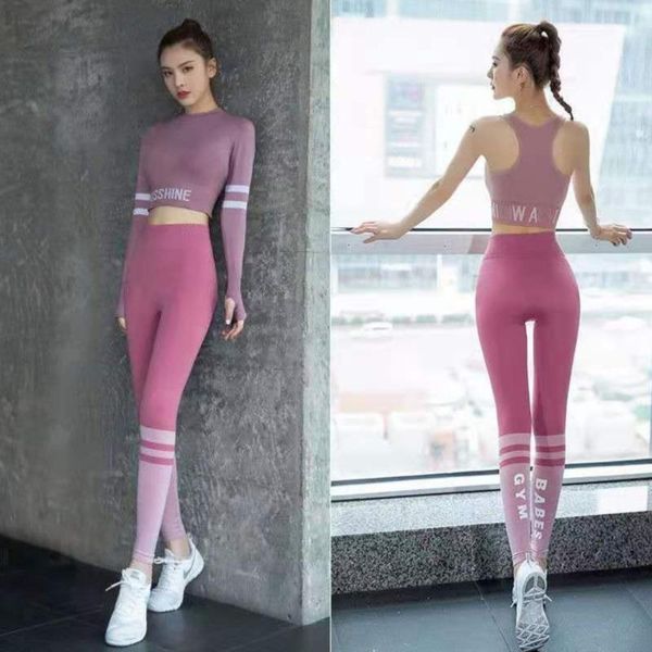 

yoga outfit 2021 spring summer gym set sports wear leggings high elastic exercise work out fitness suit women leisure running