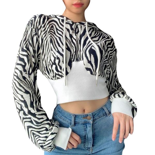 

women color block hoodie short sweatshirt long sleeve crop drawstring sportswear hooded hoodies girls fashion streetwear women's & swe, Black