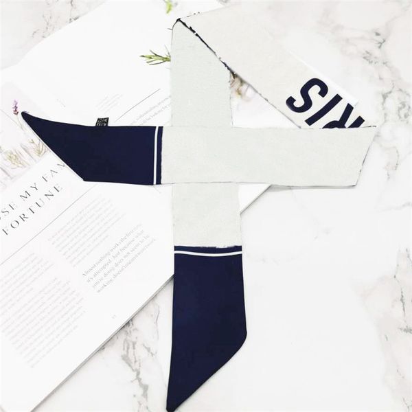 

luxury brands small silk scarf female autumn and winter simulation hairband tied bag handle ribbon scarf long fluttering fashion accessories, Blue;gray