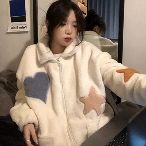 

women's jackets 2021 arrivals cute sweet cartoon hooded coat women solid color drawstring warm long sleeve femme jacket, Black;brown