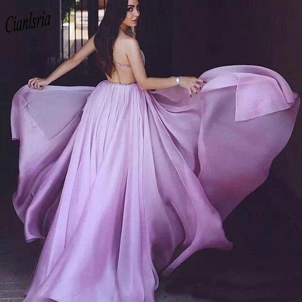 

party dresses lavender one shoulder backless high split long dubai evening dress crystal sashes pleat sleeveless formal, White;black