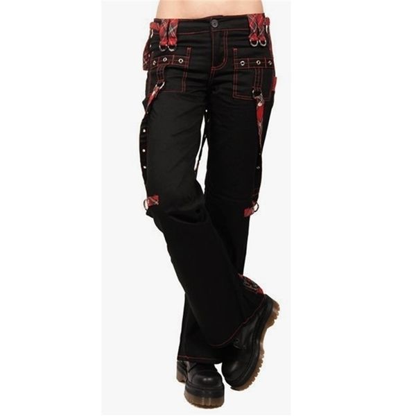 Pantaloni cargo Ragazza Gotico Vita alta Pantaloni lunghi neri Harajuku Regolari multi-tasche Contrasto SteamPunk Joggers D25 210915