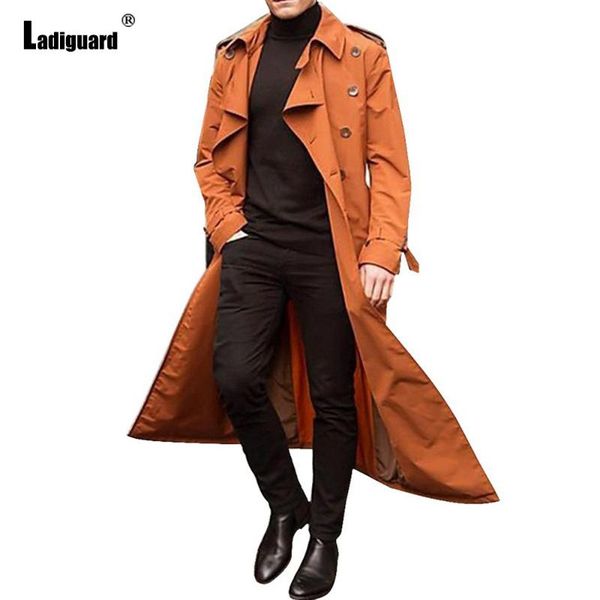 

men's trench coats ladiguard plus size men fashion long 2021 double breasted outerwear england style jackets mens clothing, Tan;black