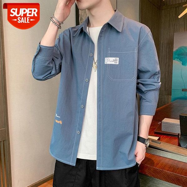 

autumn long-sleeved shirt men's japanese korean version of the trend tooling jacket casual all-match #ml9c, White;black