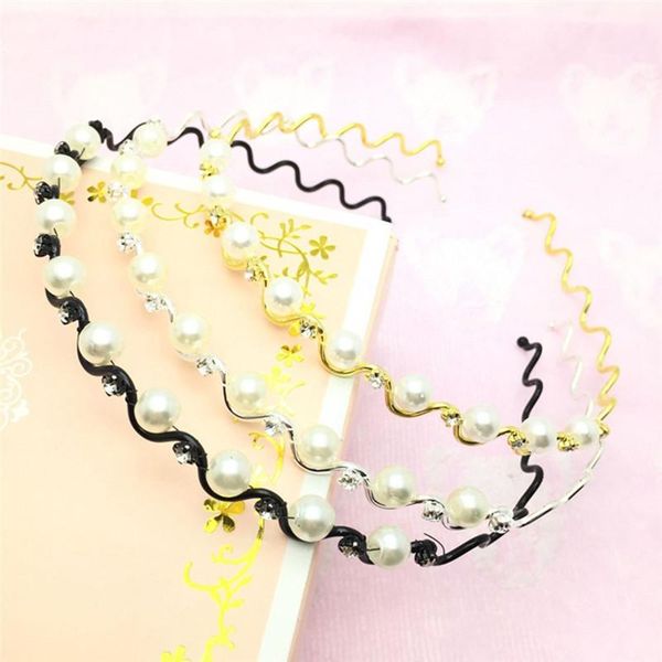 

hair clips & barrettes pinksee wave imitation pearl crystal headdresses cute fine headband accessories hoop for women girls head wear, Golden;silver