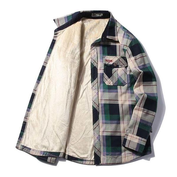 

men's casual shirts autumn winter warm shirt plus velvet thick fashion print plaid long sleeve brand dress size -4xl, White;black