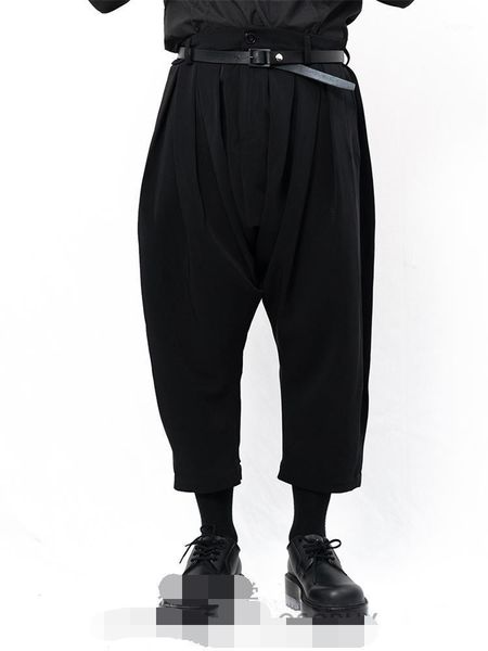 

men's pants menswear big size loose yamamoto style dark simple design urban youth casual nine points haren, Black