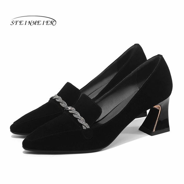 

dress shoes women fashion pumps spring summer prom high heeled woman genuine leather point toe female 2021, Black