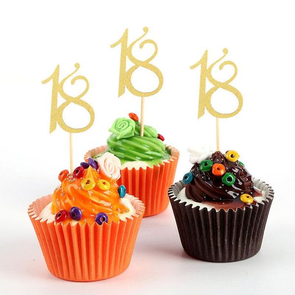 

other event & party supplies 24pcs golden digital cake er 18 years old birthday anniversary cupcake decoration dessert baking insert car