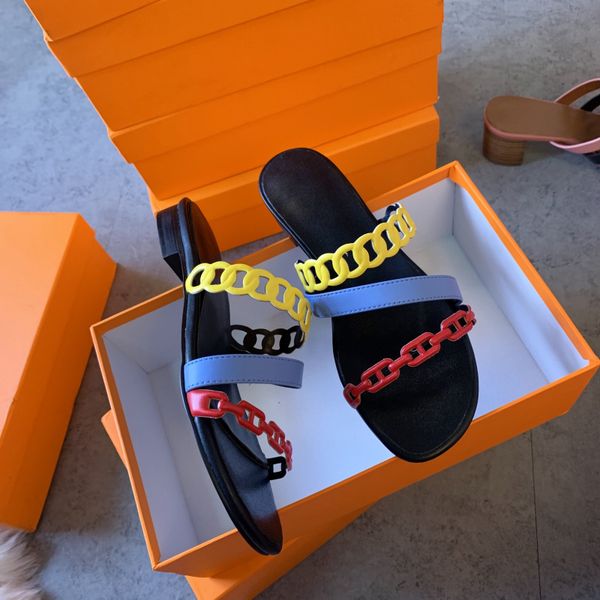 

slipper candy summer sandals color matching open toe middle heel women's drag chain pig nose h slippers thick heel sandals size 41-42zl, Black