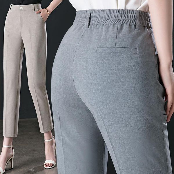 

women's pants & capris 2021 summer elastic waist trousers high drape casual business wear nine-point thin straight, Black;white