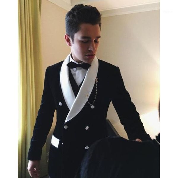 

men's suits & blazers 2021 black velvet wedding for men jacket groom tuxedo slim fit 2 piece custom mens suit prom blazer smoking mascu, White;black
