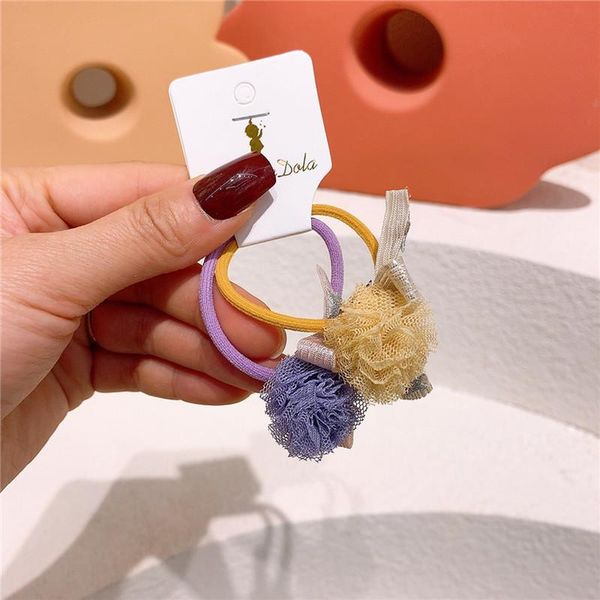 

korea style children yarn lace ball hair rppes cute bow knot tie rubber bands for girl fashion accessories, Slivery;white