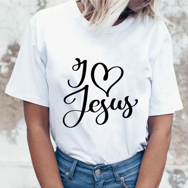 

summer simple i love jusus women fashion men and print 90s tee, White