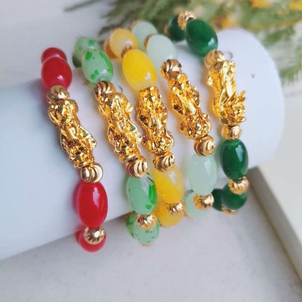 

jade oval agate bracelet lady 3d hard gold beads, Black