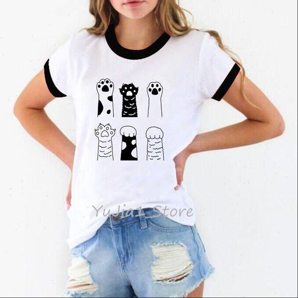 

women t shirt funny cats cartoon print tshirts kawaii smile letter femme summer fashion white female tumblr