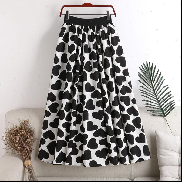 

summer elastic waist slim womens skirt long heart shaped casual loose romantic sweet skirts femme jupes, Black