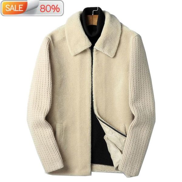

men's leather & faux coat 100% wool autumn winter sheep shearing jacket real fur men short korean vintage fashion jackets b21427, Black