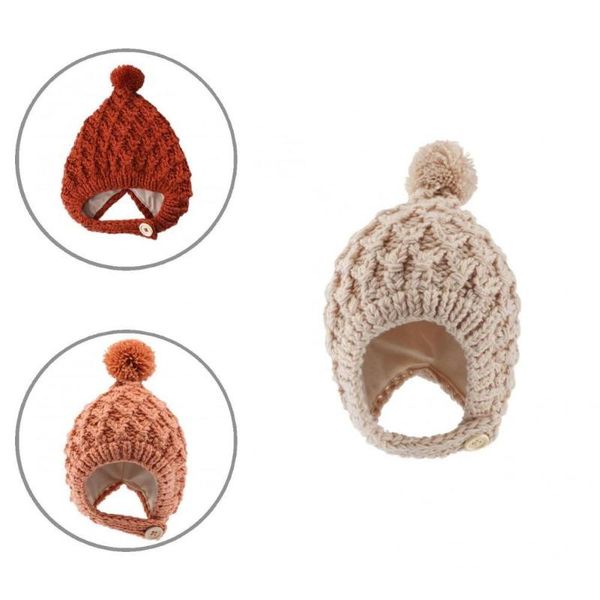 

caps & hats chic baby girls beanie thicken cold protection skind-friendly plush ball buttons hat, Yellow