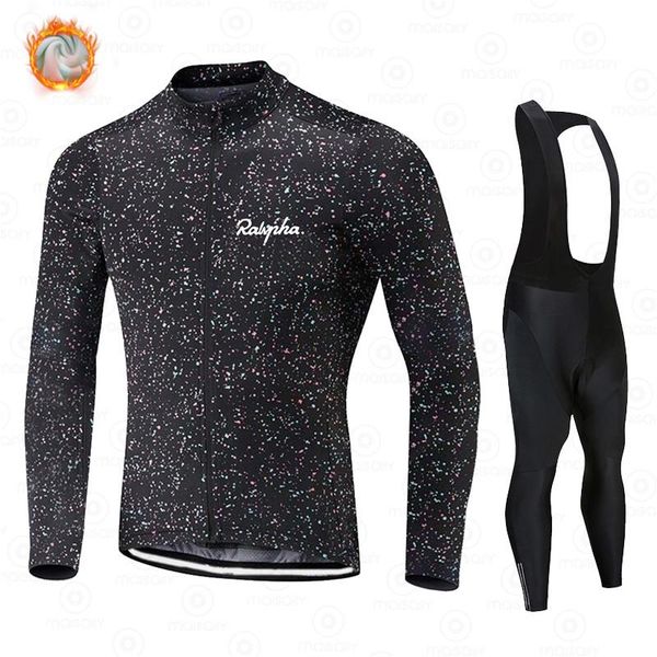 

racing sets product winter warm fleece cycling jersey ralvph 2021 men's suits riding clothing bib pants set buy roll out, Black;blue