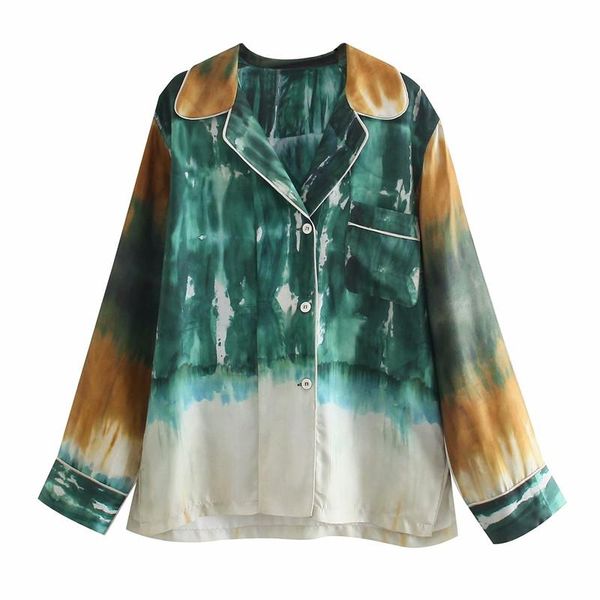 

women's two piece pants woman vinatge green loose tie-dye shirt suit 2021 spring fashion female patchwork matching sets ladies soft ove, White