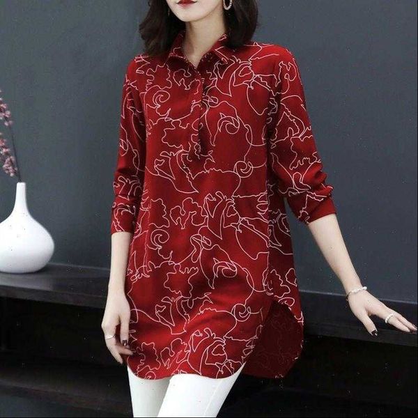 

casual autumn spring clothing floral womens shirt printed tunic loose long party vintage blouses plus size h228, White