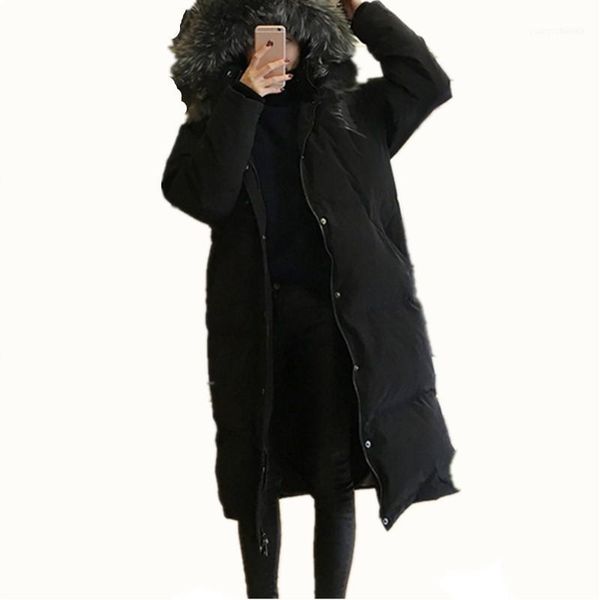 

women's down & parkas 2021 big size women clothing solid jacket winter female korean stylish long parka coats warm coat a8101, Black