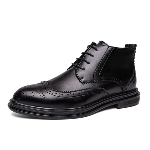 

464748 size fashion mens carving brogue mens shoes leather shoes brogue leather shoes mens casual pointed leather slip-on all-mat, Black