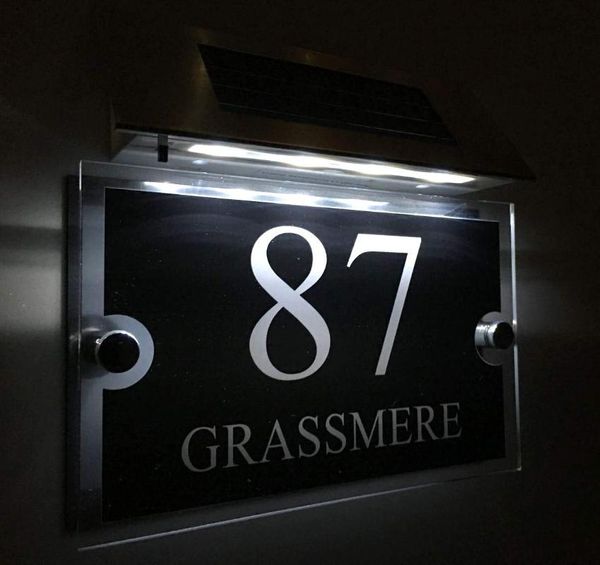 Número da casa personalizado! Modern Signs Placas PORTA NÚMEROS 1-9999 Nome da rua Solar LED sinal outro hardware