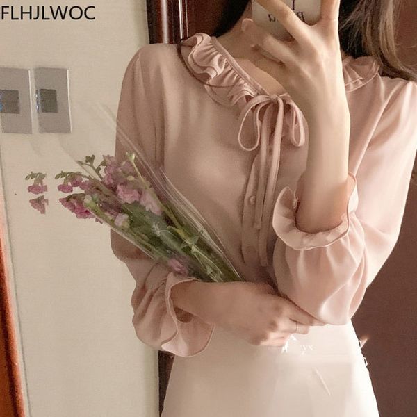 

women's knits & tees korea chic blusas flare sleeve very fairy cute sweet girls lady shirts flhjlwoc pink ruffled women blous, White