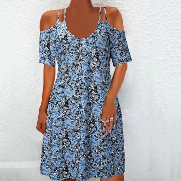 

women's swimwear summer plus size midi dresses off shoulder floral dress boho pullover short sleeve v-neck strapless a-line, White;black
