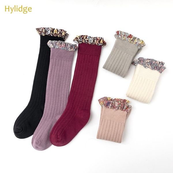 

hylidge 0-8 years sweet children socks for girls knee high with ruffle floral baby girl kids toddler cotton, Pink;yellow