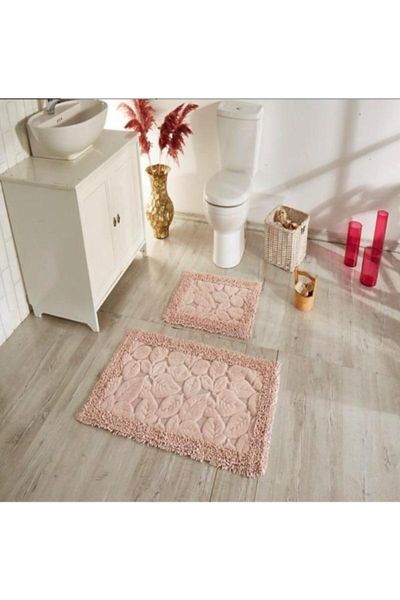 

bath mats 2-piece cotton toliet set mat leaf salmon st02326