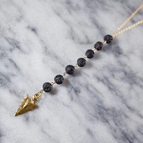 

pendant necklaces fashion simple volcanic stone bead necklace women's long tassel arrow chain accessories charming ladies party jewelry, Silver