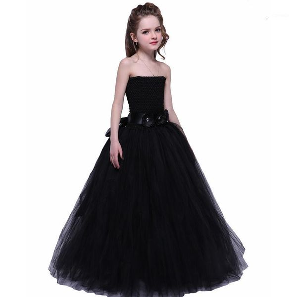 

girl's dresses girl pageant evening tutu dress with floral ribbon ankle length black elegant princess girls fluffy for 1-12y, Red;yellow