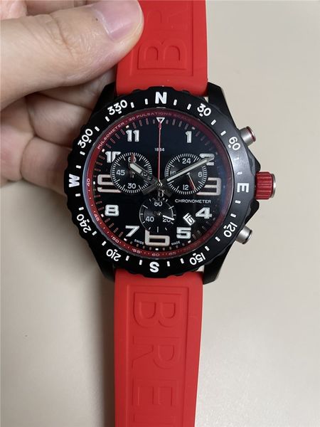 

2021 new arrivals male watch quartz satch stainless steel watches black dial man chronograph wristwatch 48mm rubber strap b18, Slivery;brown