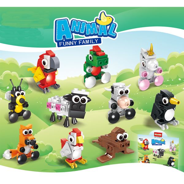 Animal Minifig Engraçado Família 10 pçs Lote Educacional Raposa Ovelha Blocos de Construção Tijolo Boneca Brinquedo Para Crianças