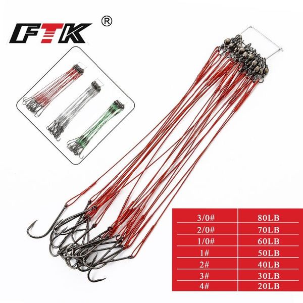 

braid line ftk 20pcs/lot 3 colors 20lb-80lb anti bite steel fishing wire leader with swivel accessory